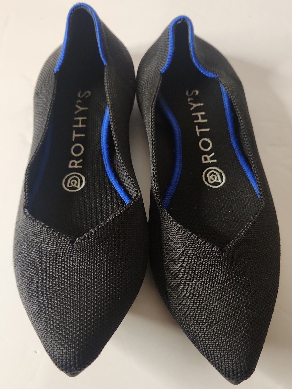 Rothy's Black Pointed Slip-On Loafers with Blue Trim Size 7.5